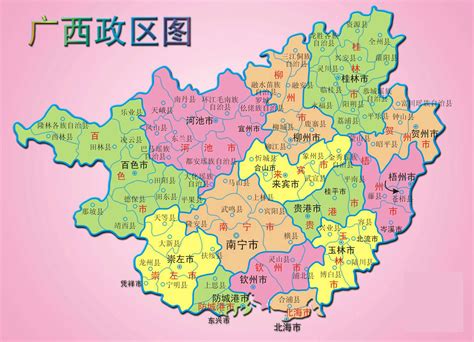 中国广西地图|广西2023年版行政区划地图（含14大地级市高清地。